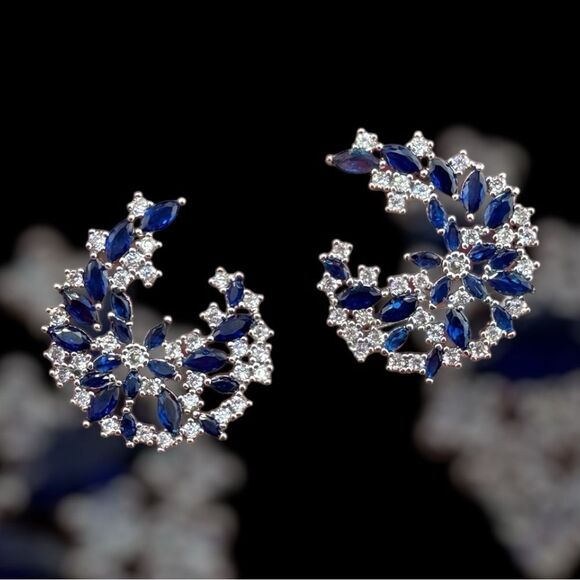 Elegant Sapphire Blue & Cubic Zirconia Statement Earrings - Picture 1 of 9